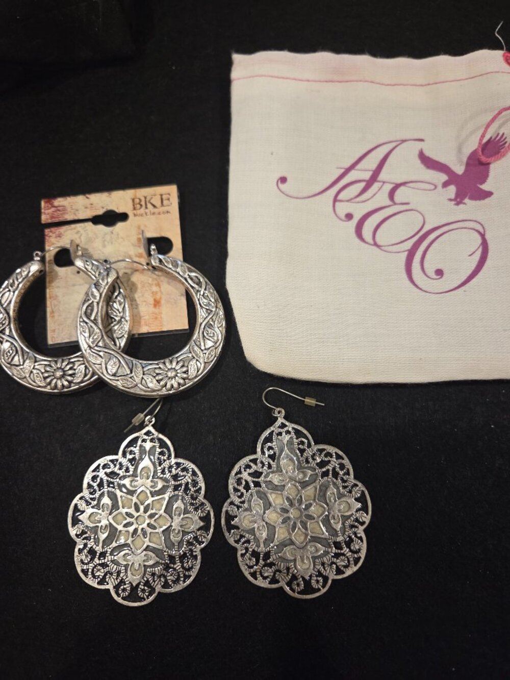 AE Lace Filigree & Solid Silver Earrings (2 pair)